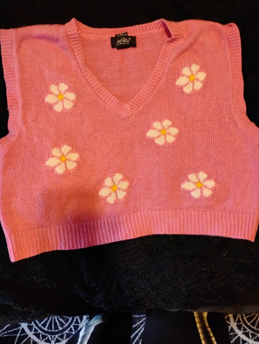 Pink Floral V-Neck Knit Sweater Vest
